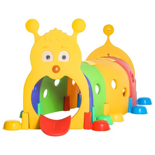 Qaba Caterpillar Tunnel for Kids, Outdoor Indoor Climb and Crawl Through, Play Equipment for Toddler 3-6, 4 Sections, for Daycare, Preschool