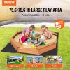 VEVOR Wooden Sandbox with Cover, 75.6 x 75.6 x 9.1 in Octagonal Sand Box, Sand Pit with 4 Seating and Bottom Liner, Kids Sandbox for Outdoor Backyard